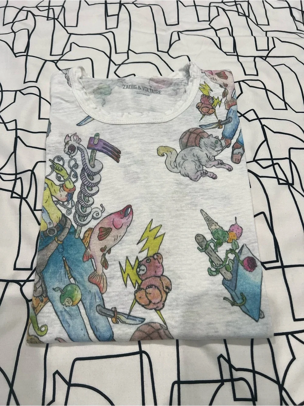 Zadig & Voltaire White Tee with Multicolor Animal & Character Print - Picture 5 of 5